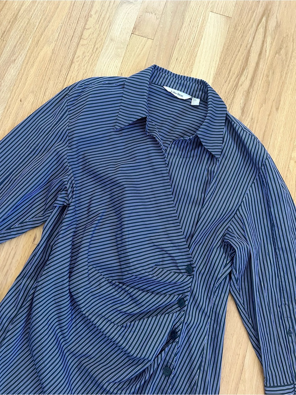 & OTHER STORIES wrap shirt mini dress asymmetric blue stripes cotton size L - Picture 9 of 13
